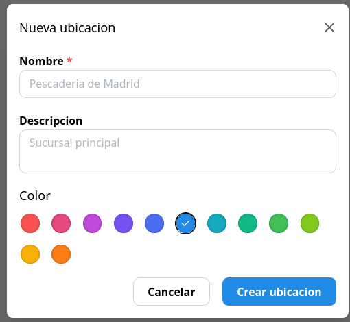 Formulario de creación de ubicación