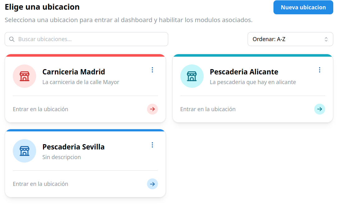 Listado de ubicaciones en el dashboard
